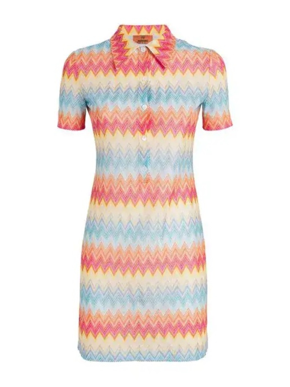 Missoni Zigzag Knit Polo Mini Dress — Pink, Blue, Yellow, Cream